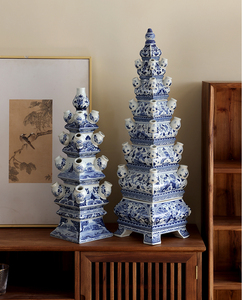 Chinois Peint À La Main Bleu Blanc Fleurs En Céramique Pagode Vase En Porcelaine Vase pour La Décoration De La Maison à Noël Pâques Nouvel An - Product Image 6