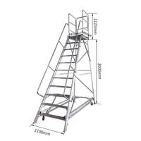 Escabeau roulant industriel en 10 étapes 3m de capacité de charge élevée entrepôt plate-forme de travail mobile en aluminium