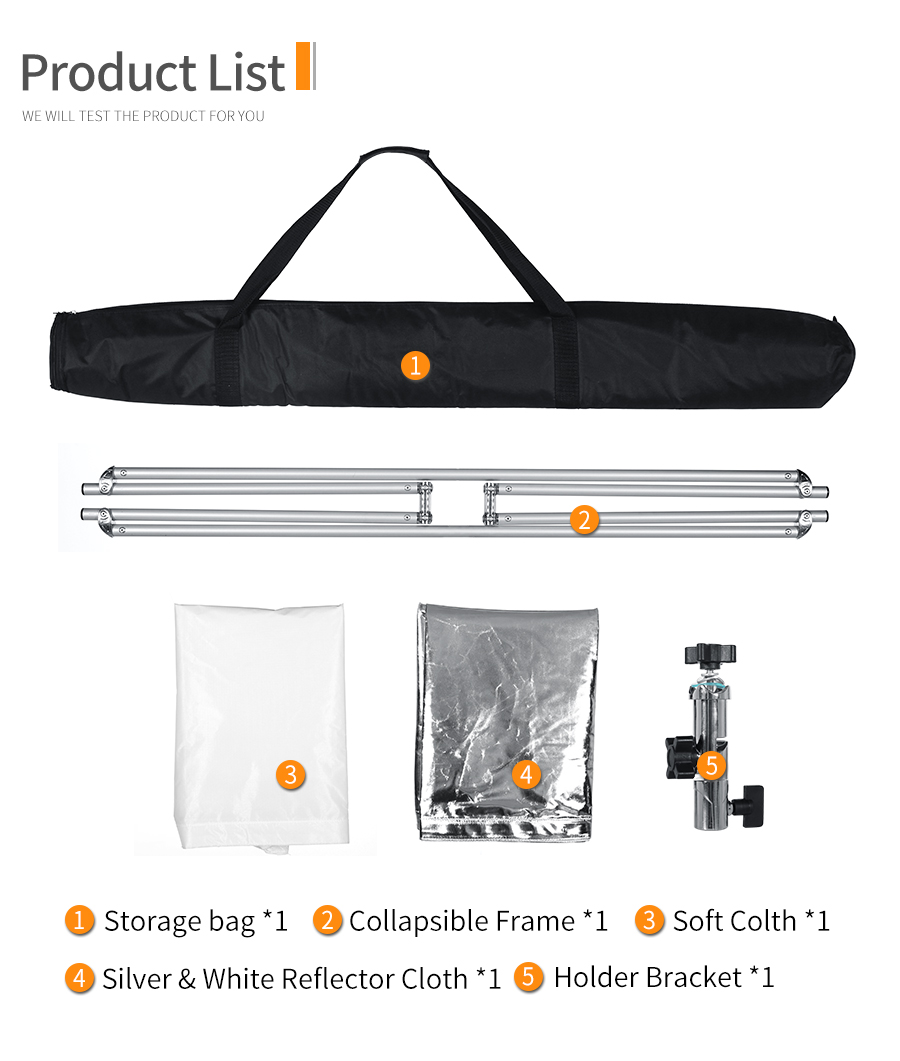 110cm 43in Scrim Large Silver Diffuser Reflector Collapsible Aluminum Alloy Frame with Angle Adjustment Handle for Photography