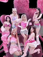 Costumes de scène pour groupe de filles adultes rose, style K-pop, sexy, jazz, avec un design audacieux