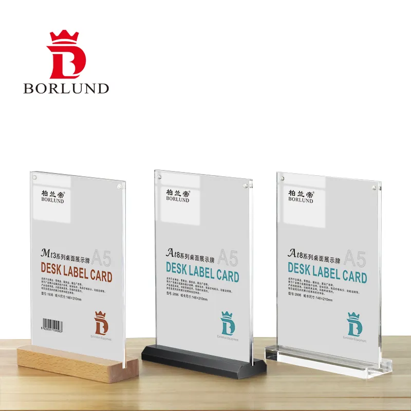 BORLUND Tables Sign Holder Card Holder Menu Wood Cube Display Acrylic Plastic Frame A6 Holders Restaurants Sign Board