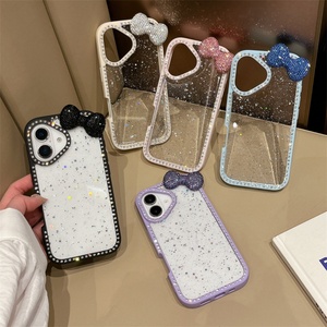 เคสโทรศัพท์ลายโบว์ 3 มิติ สีลูกกวาดน่ารัก ประดับกลิตเตอร์ สำหรับ iPhone 16 15 14 13 Pro Max  แบบใส กันกระแทก  วัสดุซิลิโคนนุ่ม - Product Image 1