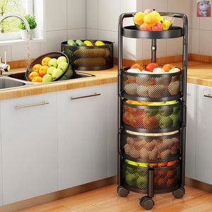 Mensola rotante da <span class=keywords><strong>cucina</strong></span> ceste di 360 gradi cremagliera per frutta e verdura da pavimento rotonda multifunzione per uso domestico <span class=keywords><strong>con</strong></span> ruote - Product Image 5