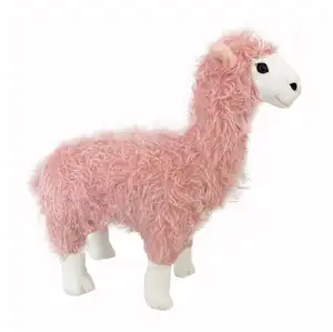 Juguetes de felpa de Alpaca rosa para niños, sofá de animales de peluche realista con marco de acero en el interior