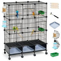 Cage à oiseaux spacieuse à 3 niveaux et 3 colonnes avec roulettes, volière en métal à assembler soi-même pour oiseaux de compagnie, utilisation intérieure et extérieure