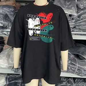 Fabricante de camisetas negras al por mayor de alta calidad con estampado de letras en relieve, camiseta personalizada boxy fit, camiseta unisex de gran tamaño para mujer