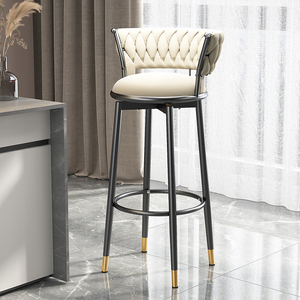 Chaise de bar Z, mobilier de comptoir nordique, en métal et velours, pivotante, en cuir, haute, dorée, moderne, de luxe, tabouret de cuisine, chaises de bar pour table de bar - Product Image 4