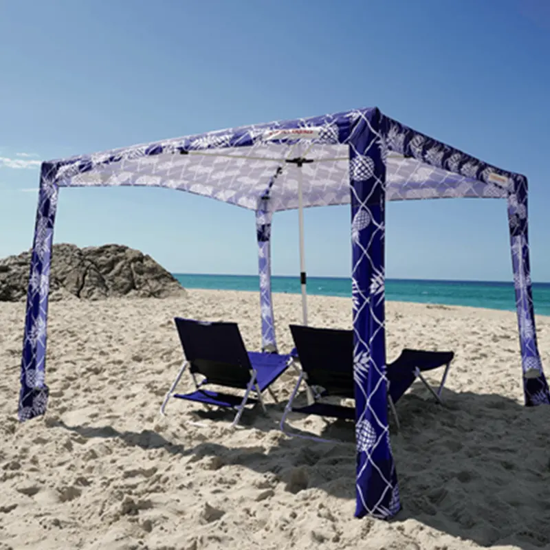 Personalizado al aire libre mediano grande Premium Cool Beach Cabana tienda de campaña, portátil de aluminio de viaje Picnic sombrilla con bolsillos de arena