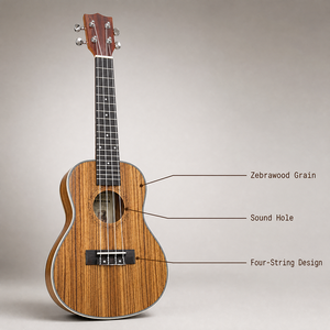 Ukulélé en bois de zèbre 21/23 pouces soprano concert 4 cordes en contreplaqué finition mate petite guitare hawaïenne vente en gros - Product Image 4