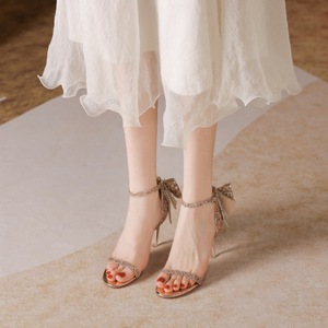 Peep Toe High Heel <b>Shoes</b> <b>With</b> <b>Bow</b> Ankle Strap Glitter Stiletto Heel Super High 8cm Up Fashion Trend Evening Party Pumps - Product Image 3