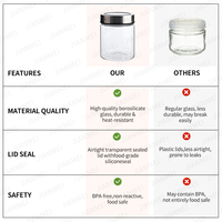 Ensemble de pots à épices hermétiques en verre borosilicate écologique avec couvercle sans BPA, compatibles micro-ondes, durables et empilables