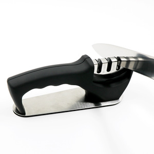 Aiguiseur de couteaux domestique manuel en acier inoxydable à trois sections, multi-grains, portable, avec aiguiseur diamanté pour la cuisine - Product Image 4