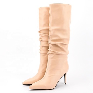 รองเท้าบูทผู้หญิงลายวัว ความยาวถึงเข่า ส้นบาง ผ้าเดนิม แต่งลายงูแบบจีบ สำหรับผู้หญิงไซส์ใหญ่พิเศษ 47 รองเท้าบูททรงยาว - Product Image 2