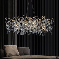 Lustre en cristal K9 de luxe pour salle à manger, lumières décoratives en forme de branche d'arbre, lustre ovale en cristal