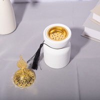 Brûleur d'encens en céramique blanche avec pompon, brûleur d'encens traditionnel, style chinois et arabe, objet décoratif pour la maison, culture artistique