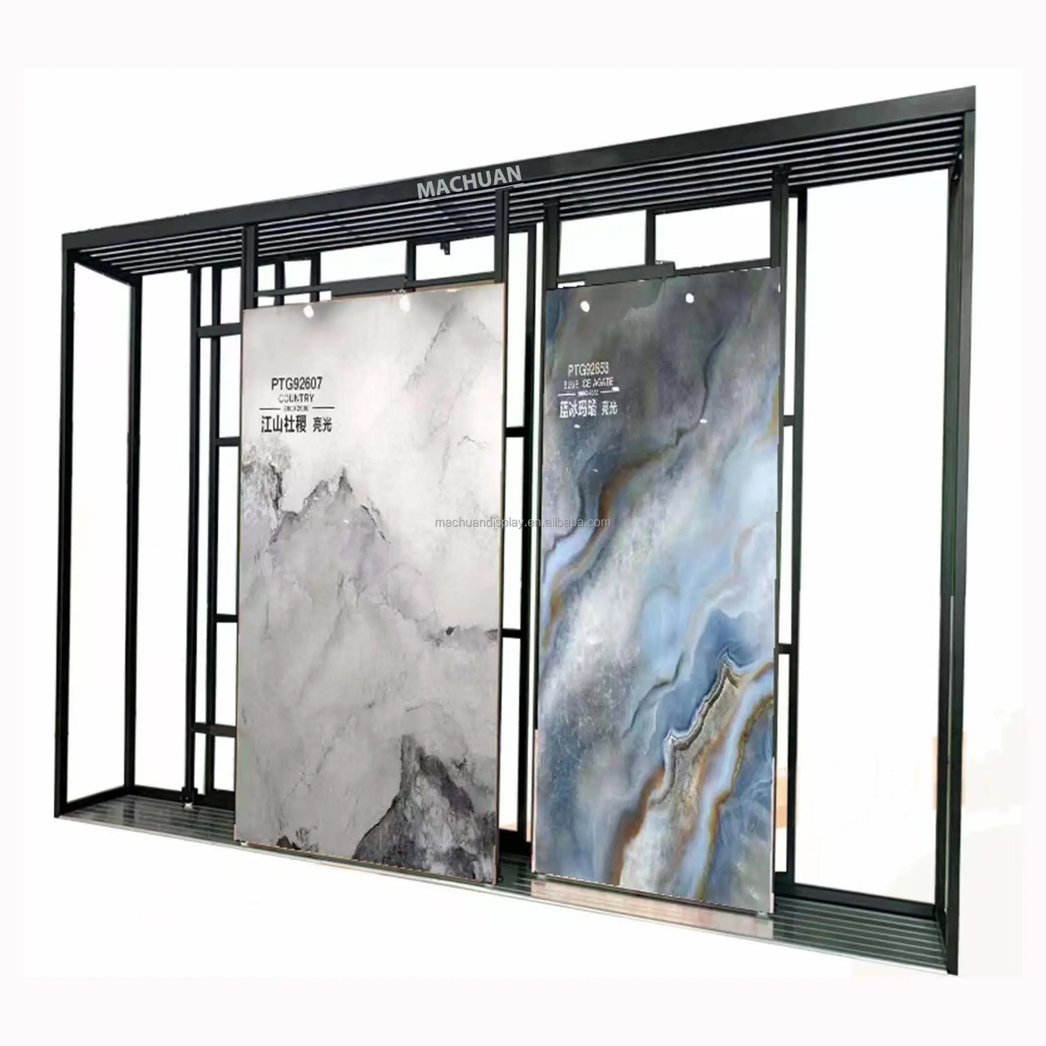 Factory direct large metal quartz showroom marble granite tile sample shelf slab rack stone display stand