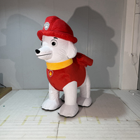 Costume de mascotte de chien pompier gonflable de 2 m, chien blanc en peluche avec casque de pompier rouge, costume de mascotte pour adultes