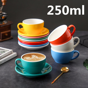 Ensemble de tasses à cappuccino et latte en céramique épaisse, standard professionnel, compétition, grande ouverture, 250 ml, tasse à café et soucoupe - Product Image 3