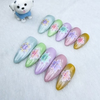 100% uñas artificiales hechas a mano Flor de color en forma de almendra uñas portátiles hechas a mano reutilizables de alta calidad