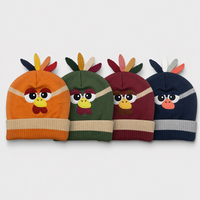 Bonnet en tricot 100 % acrylique avec décorations 3D en forme de poulet de dessin animé, unisexe pour adultes, idéal pour les activités de plein air en hiver