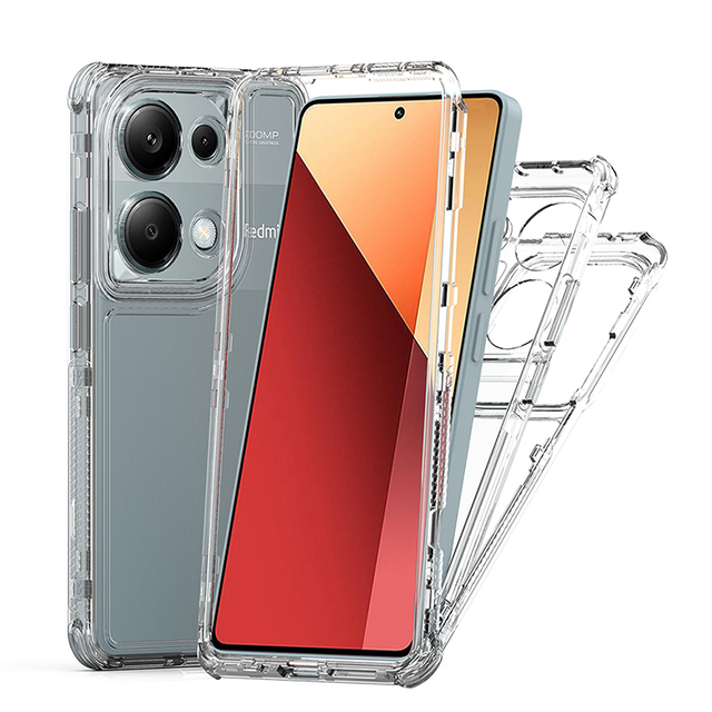 Crystal 360 Phone Case 3 Layer TPU Hard PC for Xiaomi Poco F6/RedmiI 13/Note 13R 5G/Poco M6 4G Rugged Bumper 3 En 1phone case