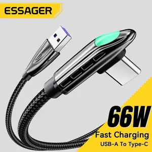 Essager 6A 66w华为Mate 40专业三星发光二极管5A快速充电USB C USBC充电器90度电缆数据线