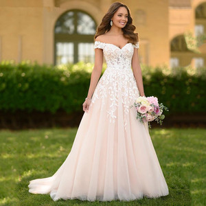 Wedding Dress A-Line Chiffon With Embroidery Sweetheart Neckline Empire Waist Floral Print Light Pink Bride Gown - Product Image 1