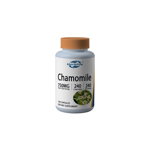 OEM / ODM Vente chaude Camomille 750mg, 240 capsules végétariennes, 120 portions - Non-OGM, Sans gluten, Soutien immunitaire - Product Image 1