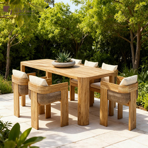 Modern Teak Outdoor <strong>Dining</strong> <strong>Bench</strong> <strong>Set</strong> <strong>with</strong> Tea Table and Seats-Waterproof for Courtyard - Product Image 4