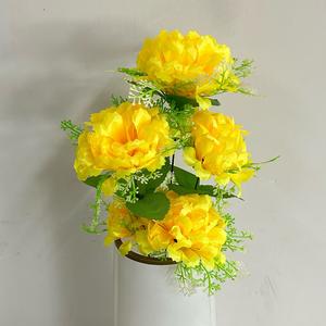 Venta al por mayor barato 5-cabeza artificial Clavel flor ramo de seda funeraria plantas decorativas - Product Image 1