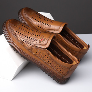 Chaussures bateau décontractées en cuir marron pour hommes, ajourées et respirantes, à enfiler, pour les loisirs, origine Wenzhou - Product Image 3