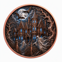 Pièces de monnaie en cuivre à haute relief 5 AVDP oz .999 Cuivre pur Impression UV colorée Maison hantée Fantômes Chauves-souris Pleine lune Pièces de monnaie en cuivre