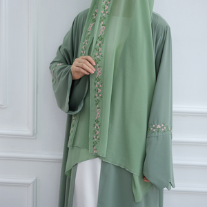 2025 New Fashion Embroidered Nida <strong>Abaya</strong> <strong>Beautiful</strong> Floral Pattern Modest Islamic Clothing Dubai Elegant Cardigan with Hijab <strong>Abaya</strong> - Product Image 1