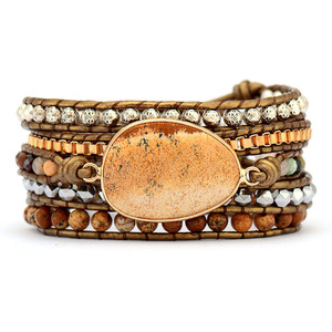 Pulsera de cuero de 5 hebras con piedra decorativa y engaste de bisel, tipo envolvente, Joyería - Product Image 5