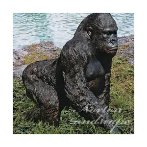 Custom Outdoor Metalen Dieren Sculptuur Hand Gesneden Levensgrote Messing Bronzen Gorilla Tuin Beelden