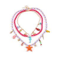 Collar Multicapa Hecho a Mano con Colgante de Conchas Marinas, Langosta y Caballito de Mar de la Serie Océano Natural de Verano, Joyería para Mujer