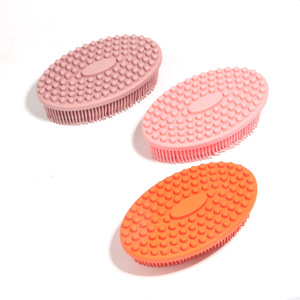 Brosse de bain en silicone de forme ovale rose, orange, rouge, pour masser le dos et le nettoyer, pour adultes et enfants - Product Image 5