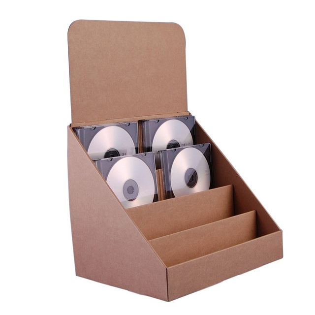 Custom Modern Foldable 3-Tier Cardboard Counter Display Rack for Retail CD DVD Stand