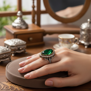 Pear Shape <b>Emerald</b> Zircon Wholesale Handcrafted Drop Design Popular Ottoman Jewellery Authentic 925 <b>Silver</b> Sterling <b>Ring</b> Jewelry - Product Image 3
