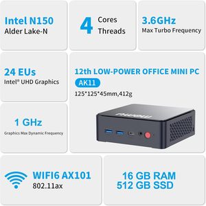 Mới nóng bán AK10 Pro win11 12th Intel N150 16GB DDR4 512GB SSD mini Xách Tay PC cho On-The-Go tính <span class=keywords><strong>to</strong></span>án - Product Image 3