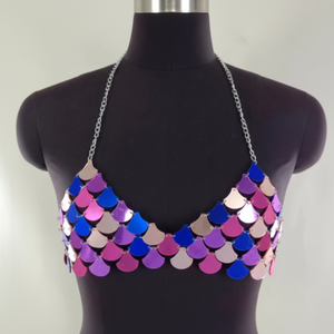 Femmes mince décontracté licou haut gilet Vintage tricoté tissu paillettes fourrure Logo décoration pour fête Festival porter court vêtements d'extérieur - Product Image 1