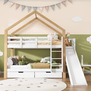 <span class=keywords><strong>Lit</strong></span> superposé moderne avec toboggan, échelle à trois niveaux, 2 tiroirs, protection contre les chutes, bois de pin massif blanc avec rangement - Product Image 2