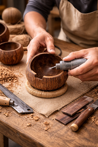 Support de téléphone portable moderne en coquille de noix de coco, fait main, écologique, organiseur de bureau, décoration d'intérieur - Product Image 2