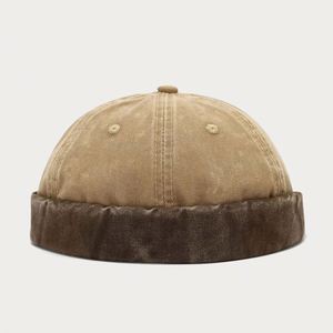 Retro Splicing Washed Two Tone Faded Cotton Docker <b>Cap</b> Men <b>Brimless</b> Hip Hop Baseball Hat Sporty Outdoor Sports Docket - Product Image 6