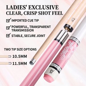 Taco de billar profesional de arce de 1/2 pieza, 10.5mm 11.5mm, <span class=keywords><strong>rosa</strong></span>, para mujeres, damas y niñas, con estuche y accesorios - Product Image 2