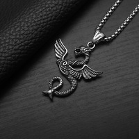 Liontin Baja Anti Karat Bertekstur Mitologi Ular Laut Sayap Naga, Perhiasan Fashion Berkualitas Tinggi, Kalung Pria Grosir