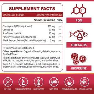 OEM/ODM <b>Herbal</b> <b>Supplement</b> 98% Pure Coenzyme Q10 300mg Softgel Capsules 120 Count Cardiovascular Health & Immune System Booster - Product Image 2