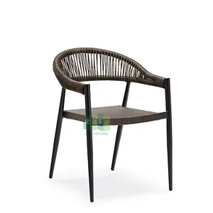 Restaurant Chair Outdoor E7071A Cheap Outdoor Restaurant Black Pe Woven Wicker Rattan Dining Arm Chairs Furniture