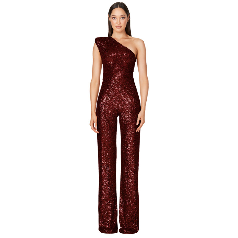Combinaison salopette à sequins rouge foncé