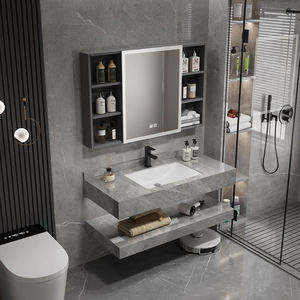 Ensemble de meuble-lavabo de salle de bain moderne en PVC imperméable, panneau en mélamine, facile à nettoyer, lavabo intégré, taille personnalisable, rangement mural - Product Image 3